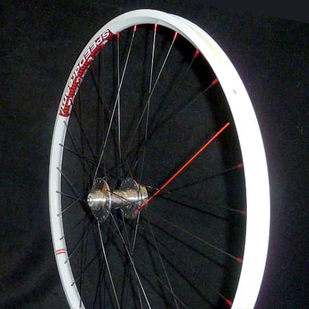 Mountain Wheel with white rim and red spokes